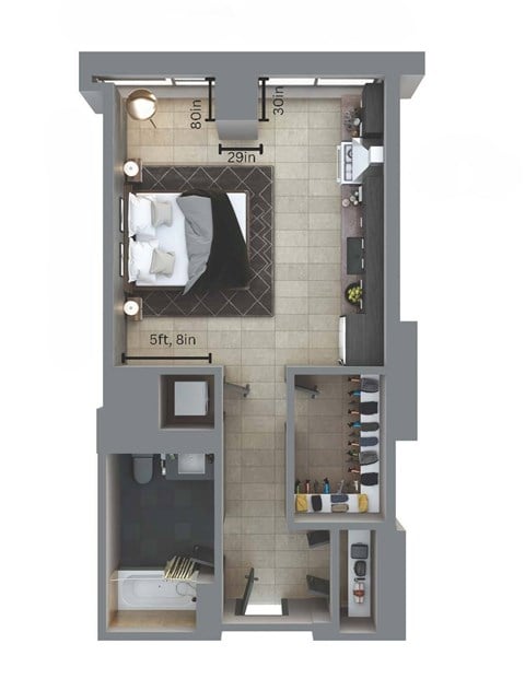 Floor plan for studio, 1 bath, 486 sqft
